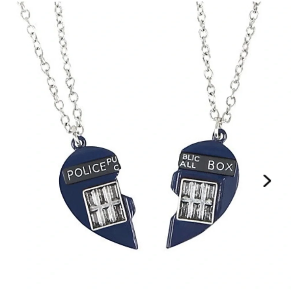 NWT Doctor Who: Matching Blue Heart Box Necklaces